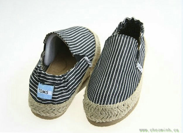 2014 Toms Men Canvas Stripes Flax Outsole Black sale