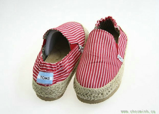 2014 Toms Men Canvas Stripes Flax Outsole Red sale